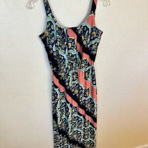 Robbie B Petite Womens Maxi Dress Coral Blue Teal Green Empire Small Stretchy